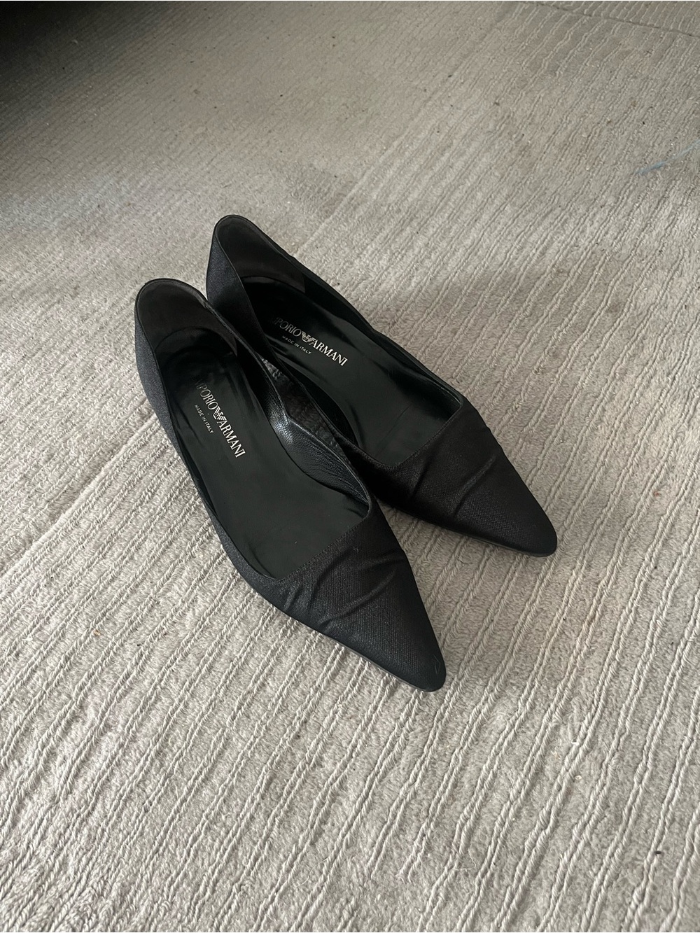Emporio Armani Black Fabric Pointed Toe Kitten Heel Pumps Shoes Size 38